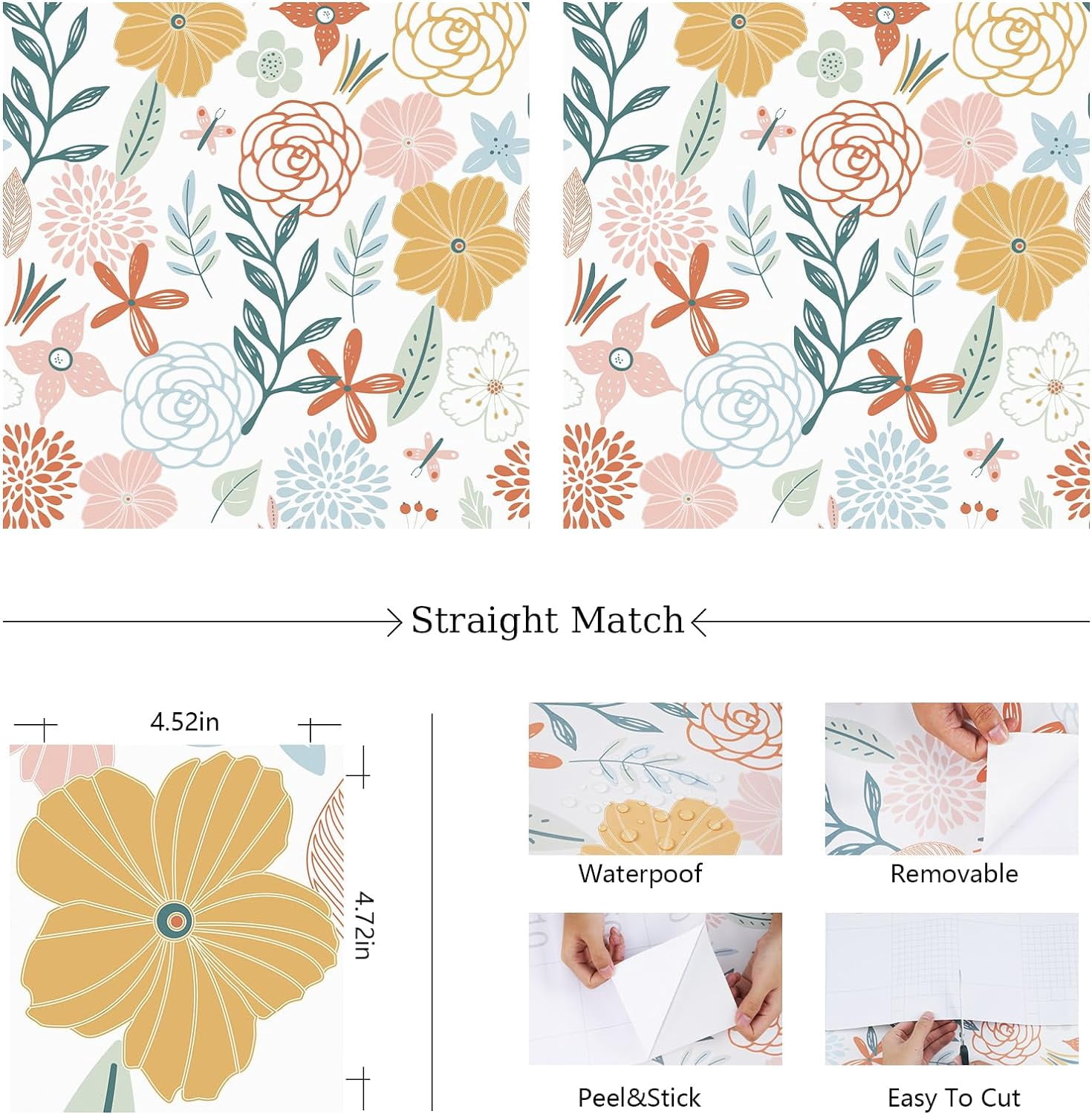 Caltero Floral Peel and Stick Wallpaper, Boho Pink Floral Contact Paper for Bathroom and Cabinet (17.7 in x 394 in) 4uf9r