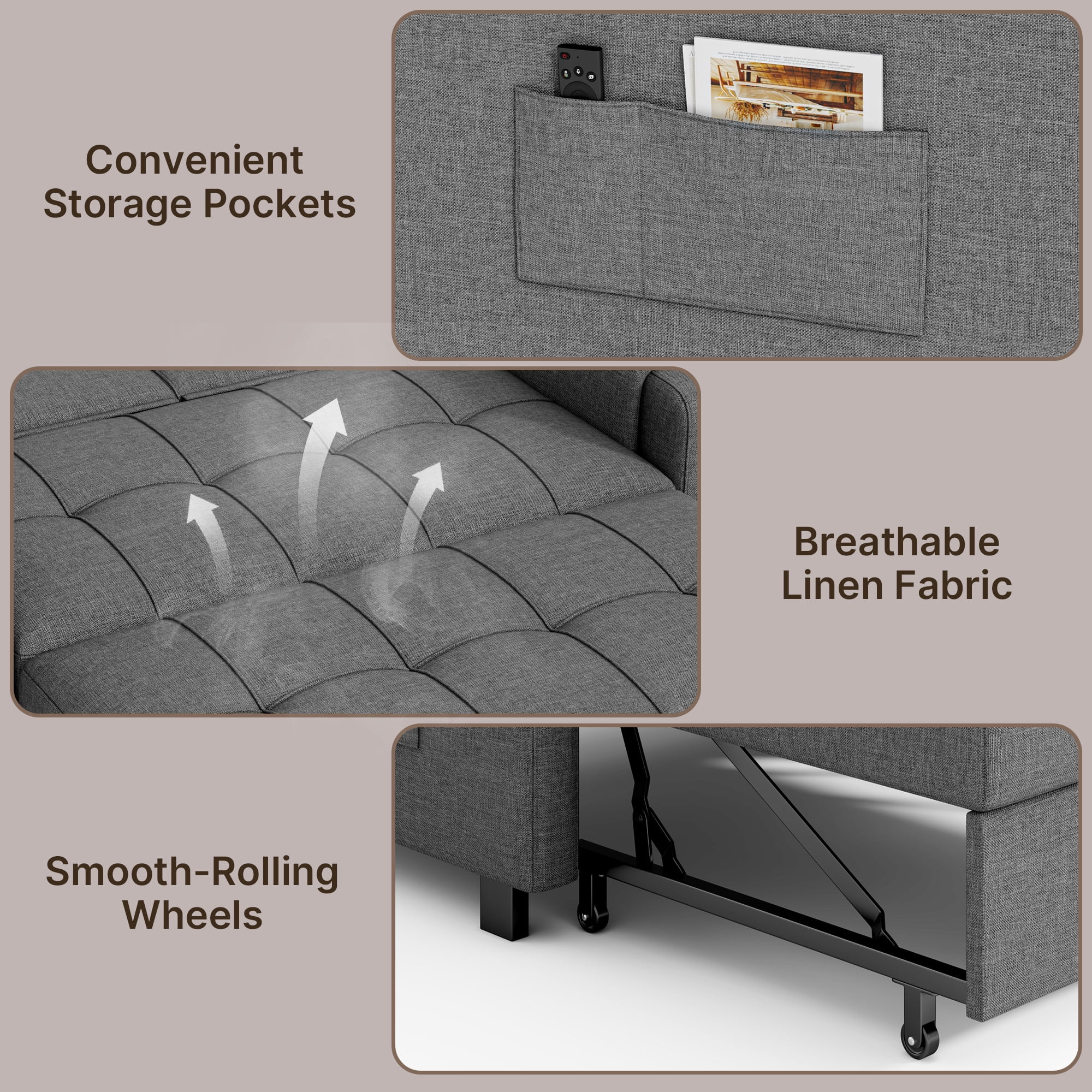 Lofka Convertible Pull Out Sofa Bed, Sleeper Loveseat with Adjustable Backrest and Storage Pocket (Grey, 47.2 in) 57va8