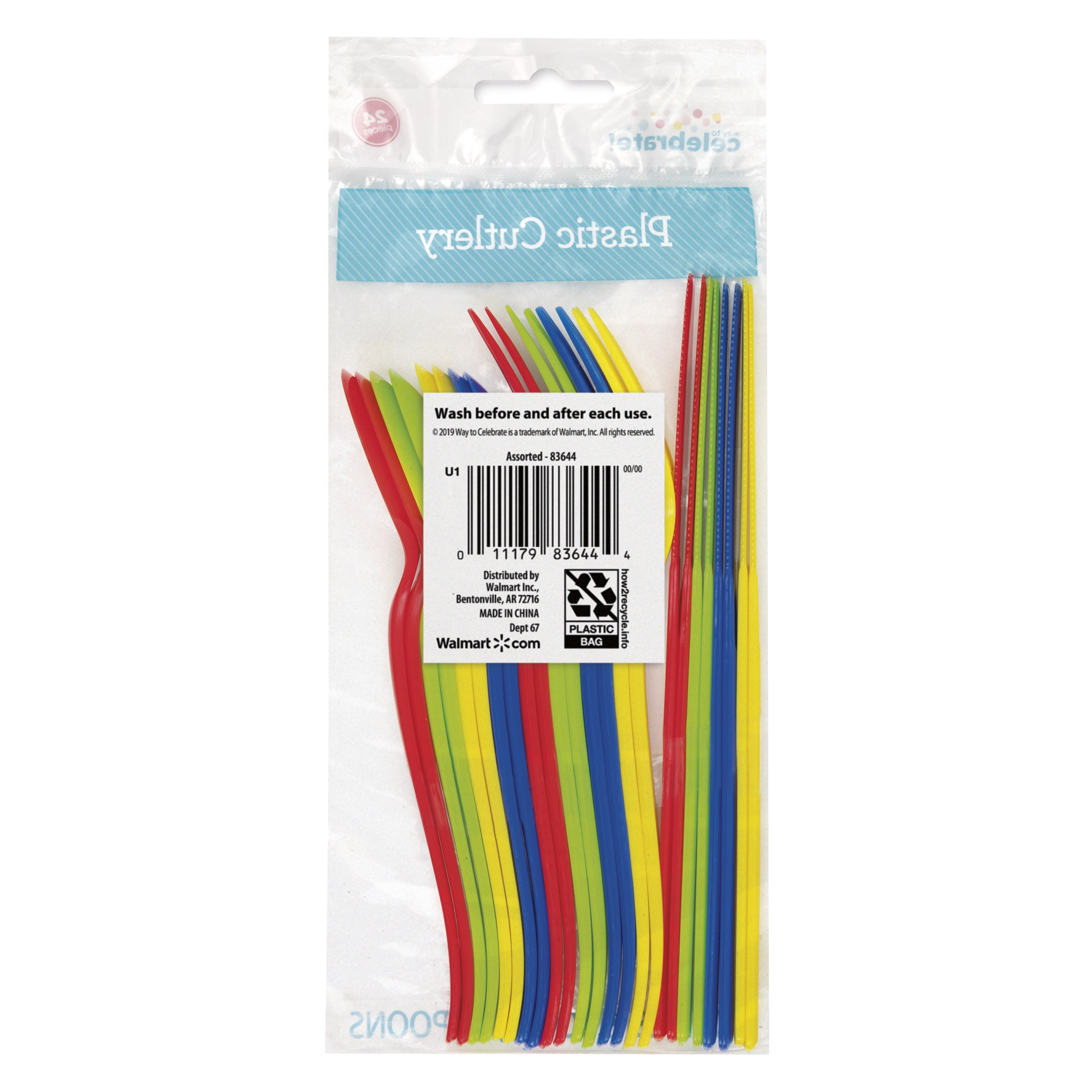 Way To Celebrate Disposable Cutlery Set, Party Supplies for Birthday and Events (Assorted Colors, 24 Pieces) pzjzr