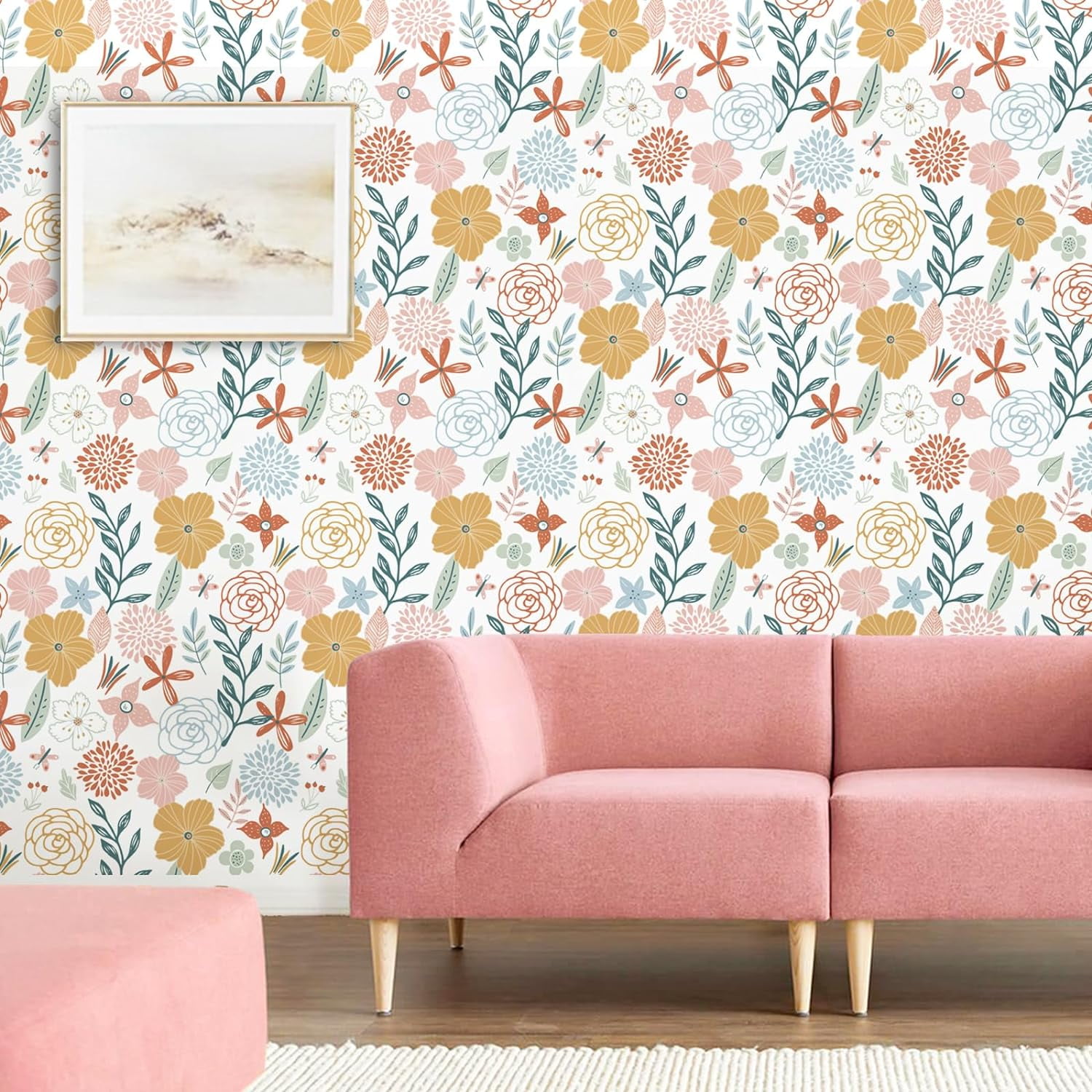 Caltero Floral Peel and Stick Wallpaper, Boho Pink Floral Contact Paper for Bathroom and Cabinet (17.7 in x 394 in) 4uf9r