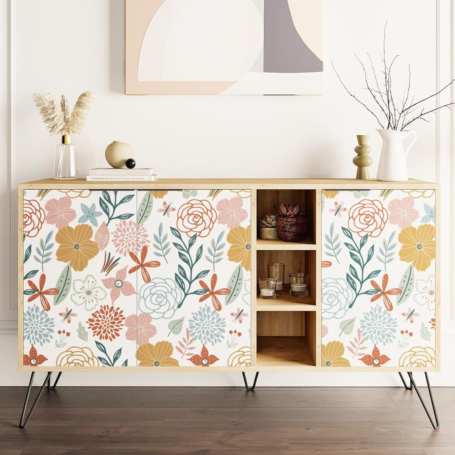 Caltero Floral Peel and Stick Wallpaper, Boho Pink Floral Contact Paper for Bathroom and Cabinet (17.7 in x 394 in) 4uf9r