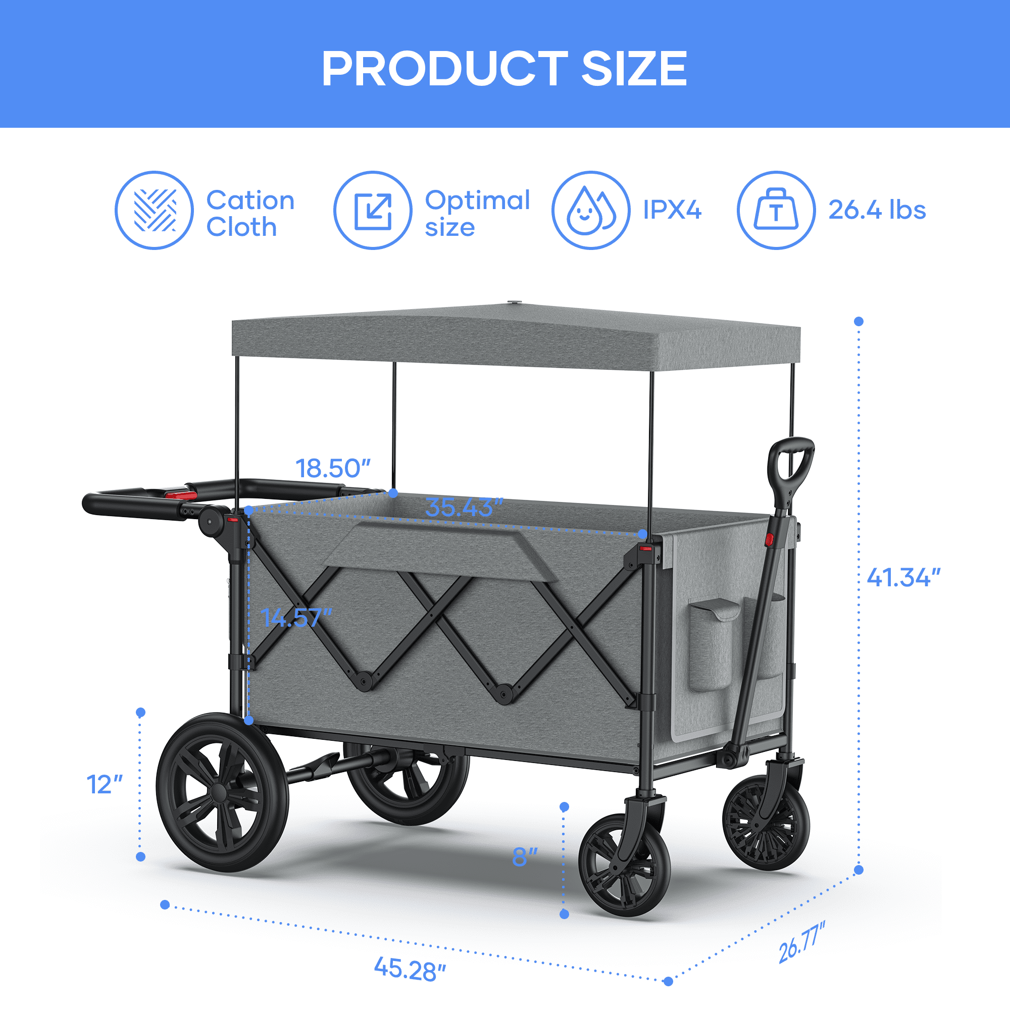 SaveJoy 3-in-1 Collapsible Wagon Stroller for 2 Toddlers, All-Terrain Wheels with Removable Canopy (Grey, 220 lb Capacity) t42b9