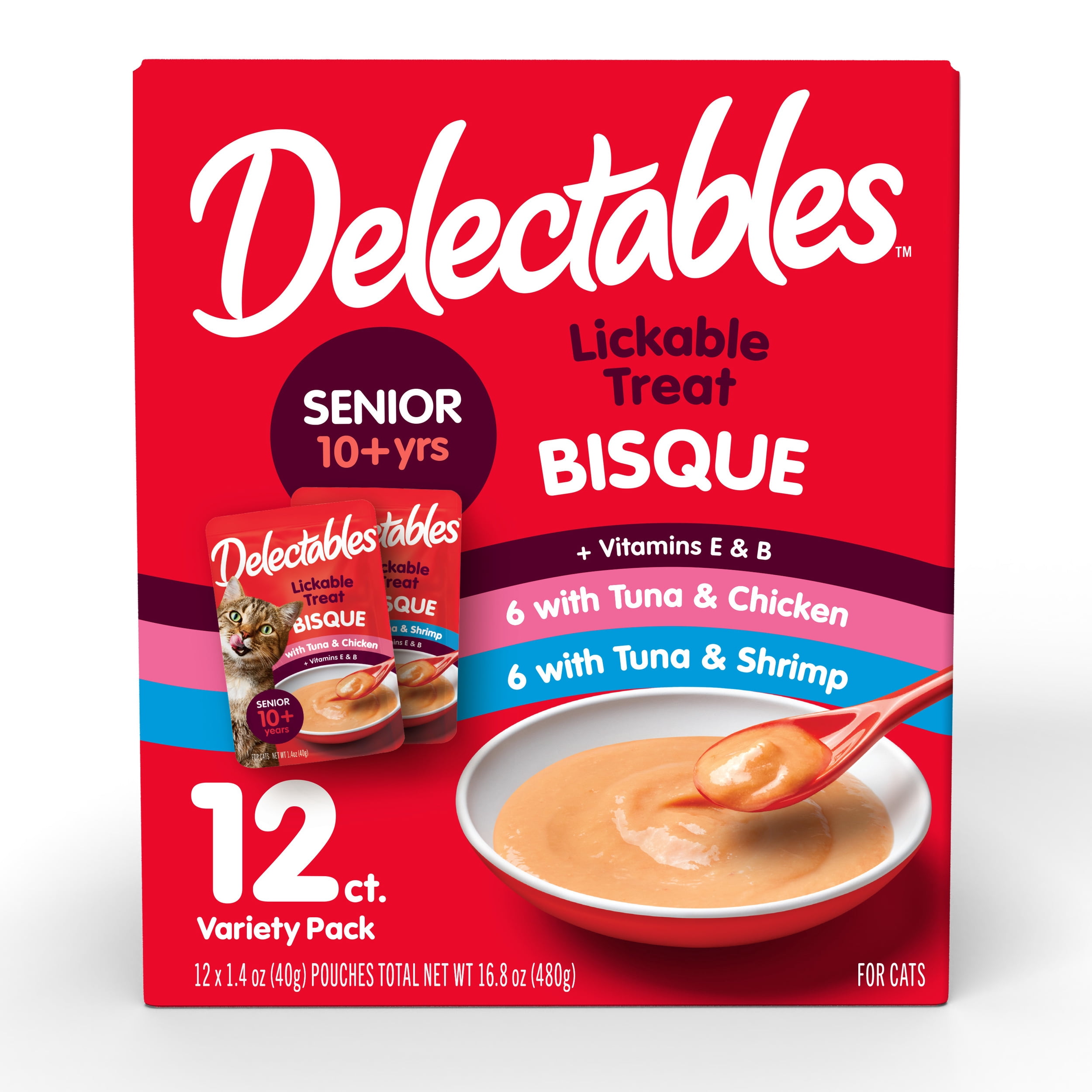 Delectables Lickable Cat Treats Bisque Variety Pack for Senior Cats (12 Count, 16.8 oz.) nh9sc
