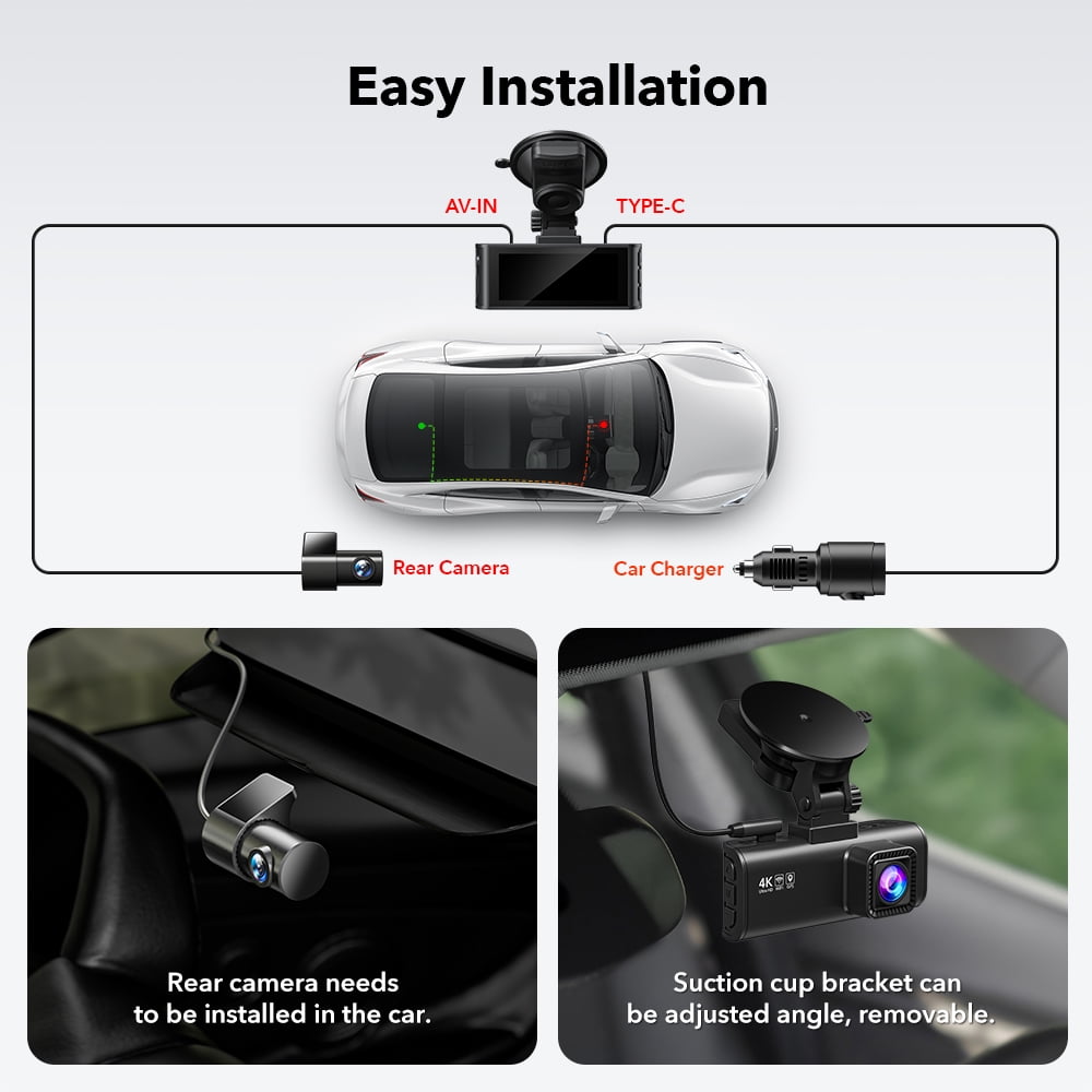 REDTIGER 4K Dual Dash Cam Front and Rear with GPS and Wi-Fi (Black, 3.16 in Screen) 92cpk