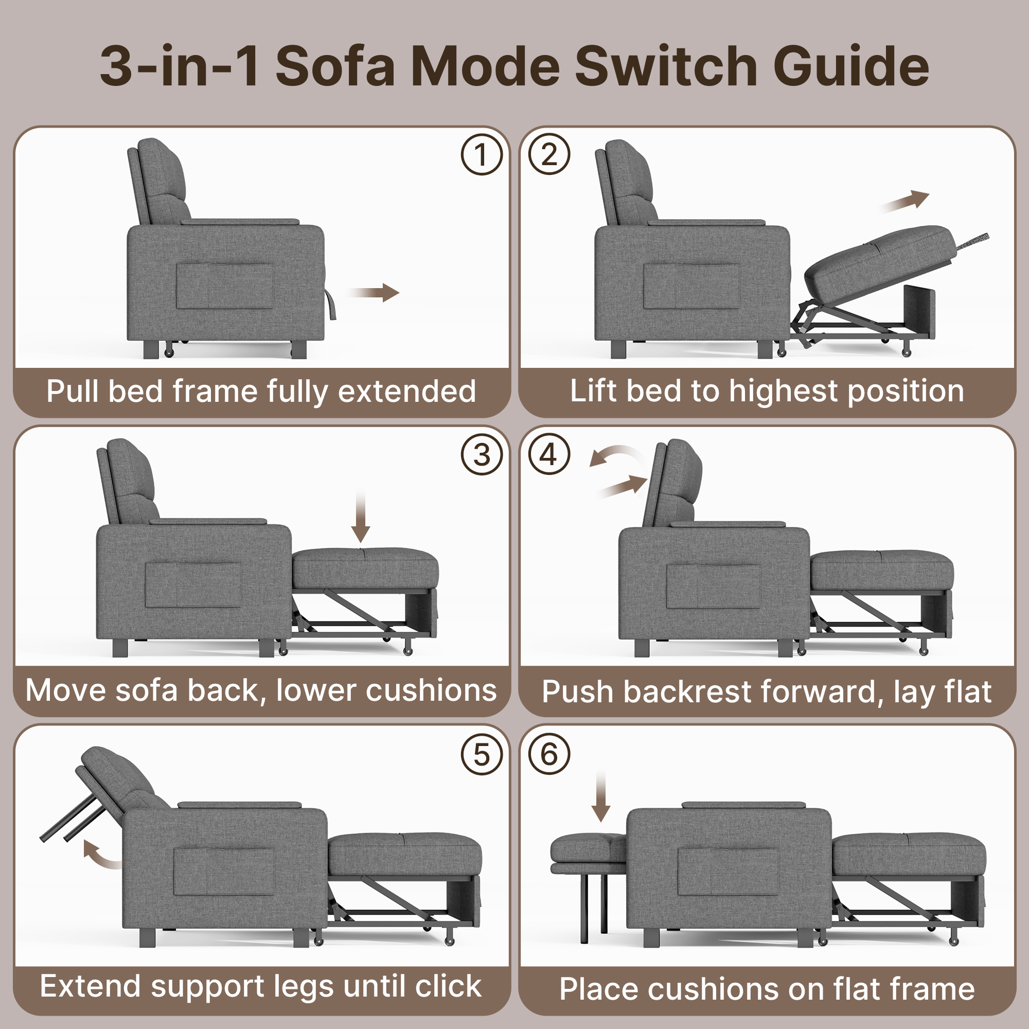 Lofka Convertible Pull Out Sofa Bed, Sleeper Loveseat with Adjustable Backrest and Storage Pocket (Grey, 47.2 in) 57va8