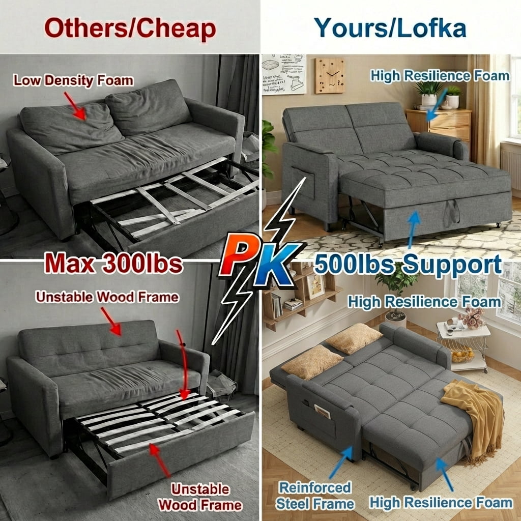 Lofka Convertible Pull Out Sofa Bed, Sleeper Loveseat with Adjustable Backrest and Storage Pocket (Grey, 47.2 in) 57va8