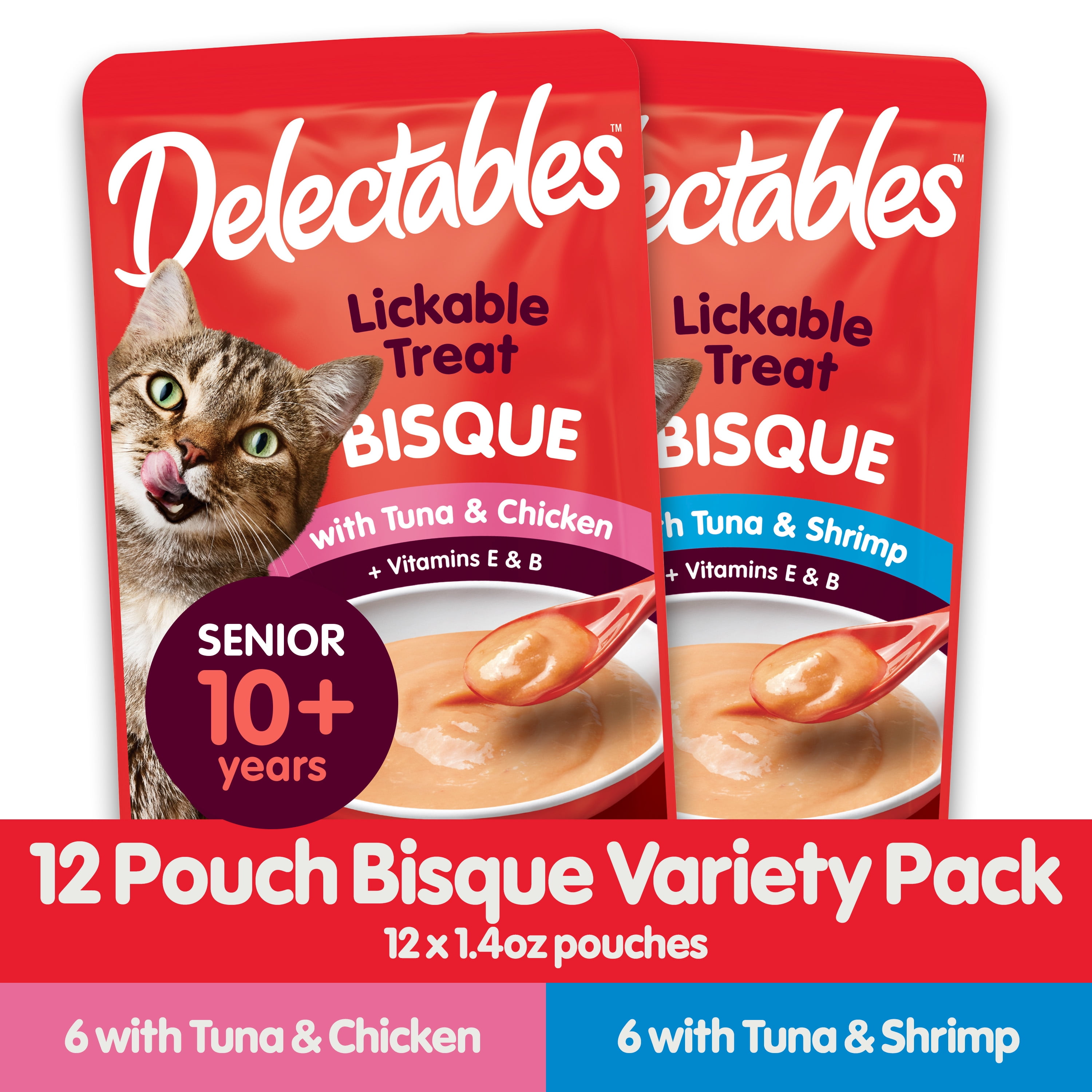 Delectables Lickable Cat Treats Bisque Variety Pack for Senior Cats (12 Count, 16.8 oz.) nh9sc