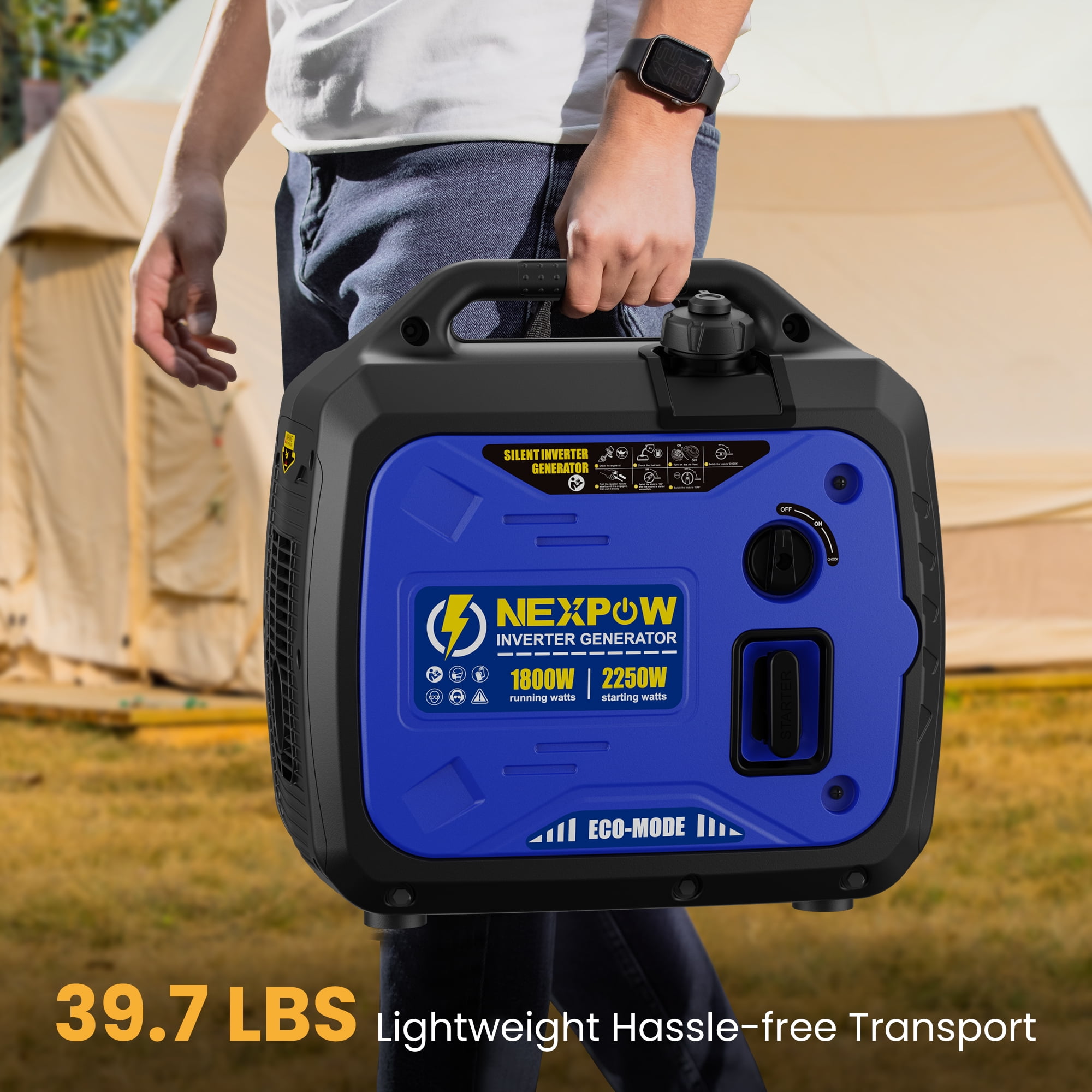 NEXPOW 2250W Portable Inverter Generator, Quiet Gasoline Power for Home Backup and Camping (2250W) 6x6w5