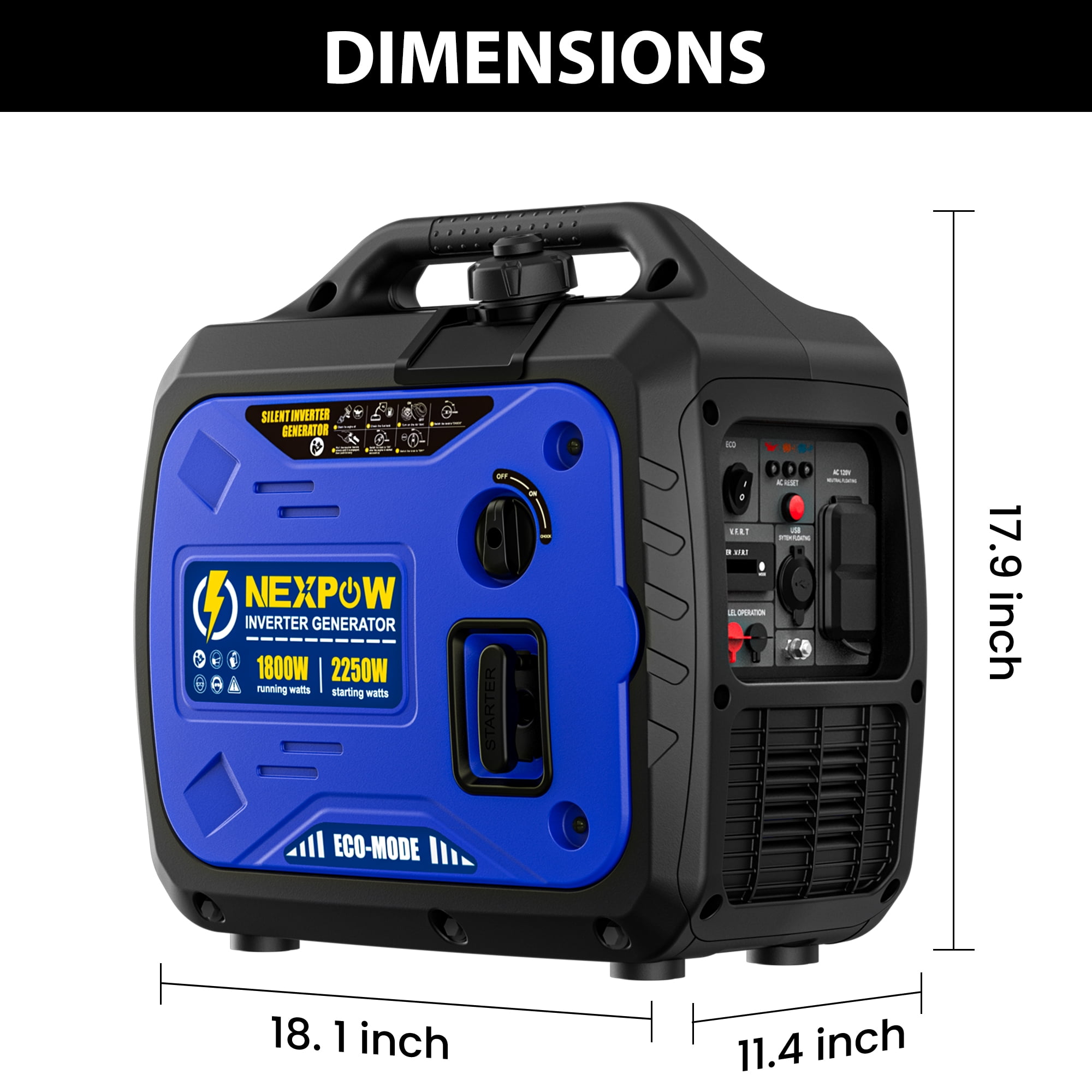 NEXPOW 2250W Portable Inverter Generator, Quiet Gasoline Power for Home Backup and Camping (2250W) 6x6w5