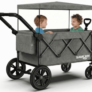 SaveJoy 3-in-1 Collapsible Wagon Stroller for 2 Toddlers, All-Terrain Wheels with Removable Canopy (Grey, 220 lb Capacity) t42b9