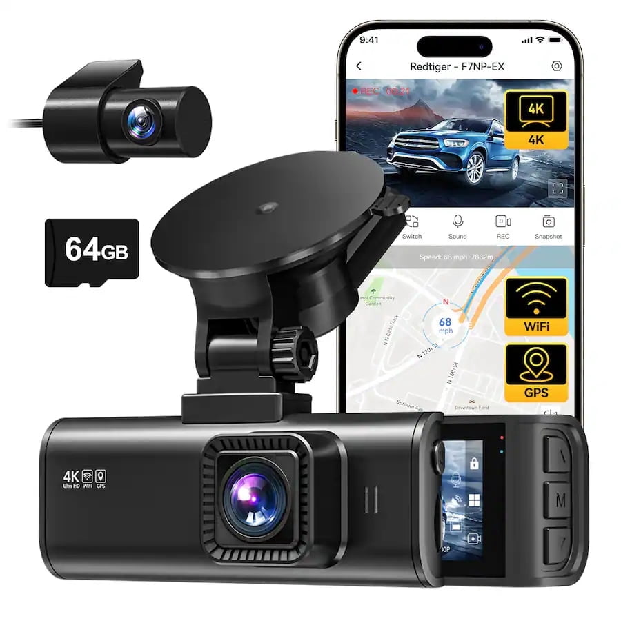 REDTIGER 4K Dual Dash Cam Front and Rear with GPS and Wi-Fi (Black, 3.16 in Screen) 92cpk