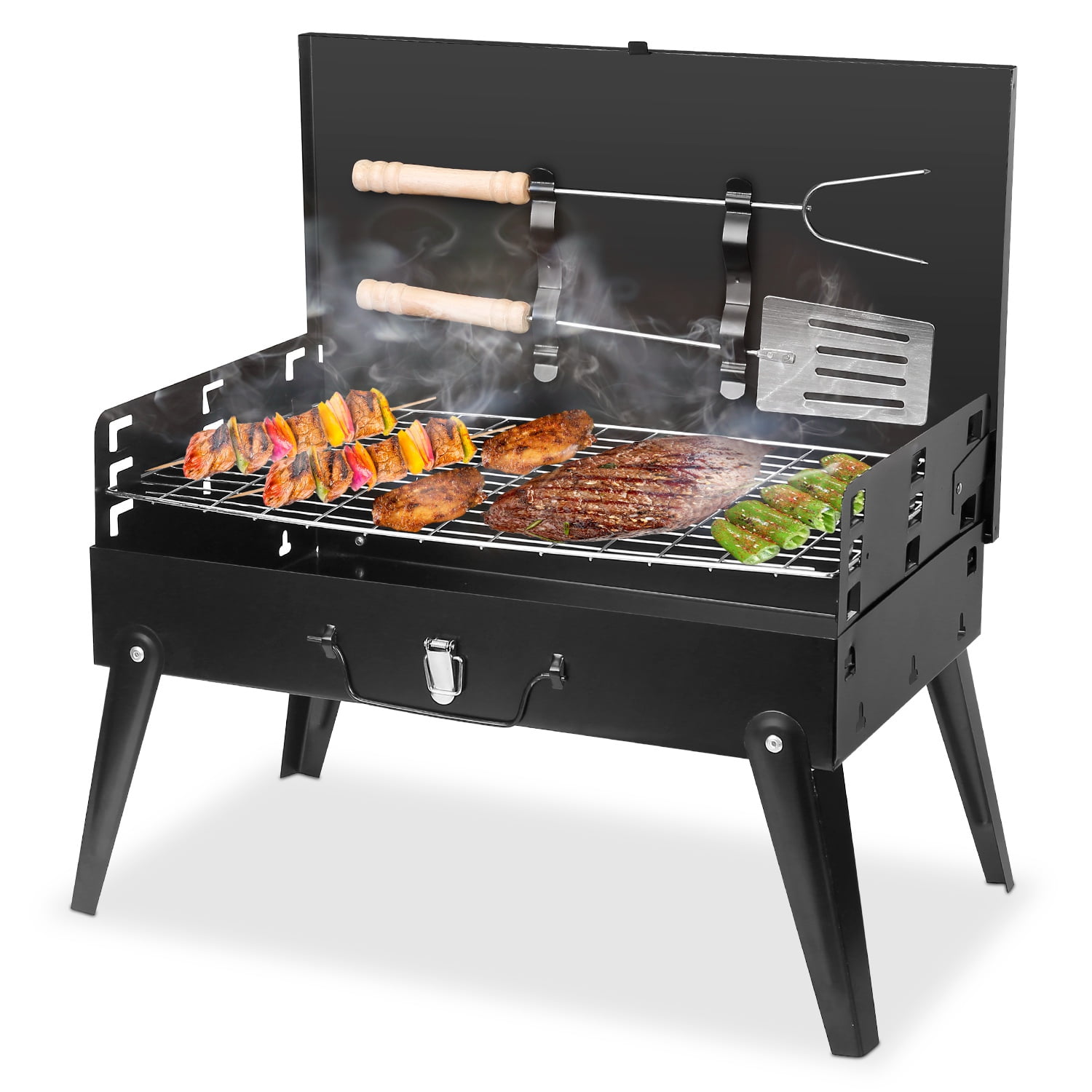 TeqHome Portable Charcoal Grill Foldable Tabletop BBQ for Camping Picnic (Black, 16.7x10x17.7 in) c7ict