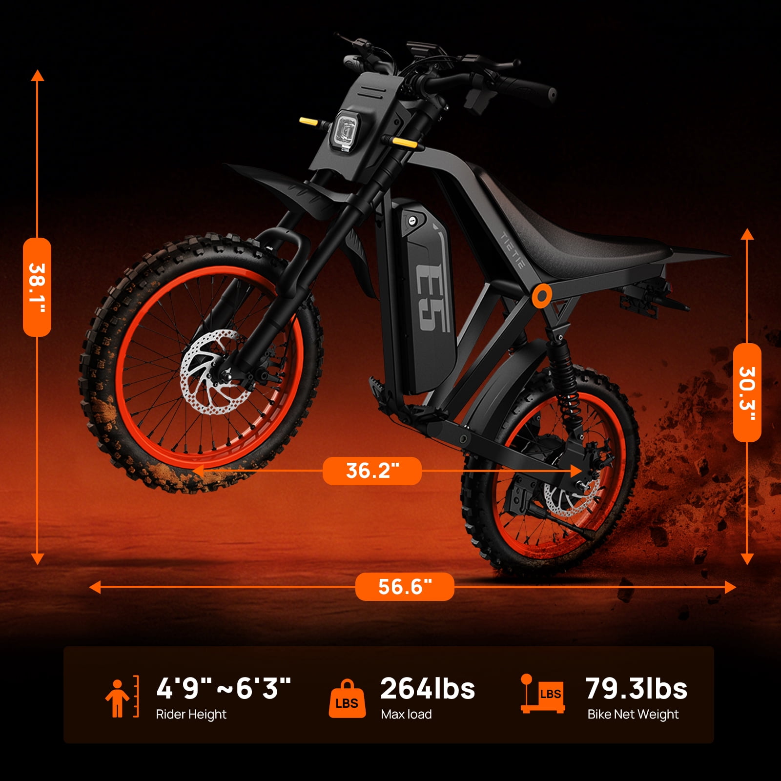 TieTie Electric Dirt Bike for Adults and Teens, Off-Road Motorcycle with 1500W Motor and 48V Battery (Black) qtzrv