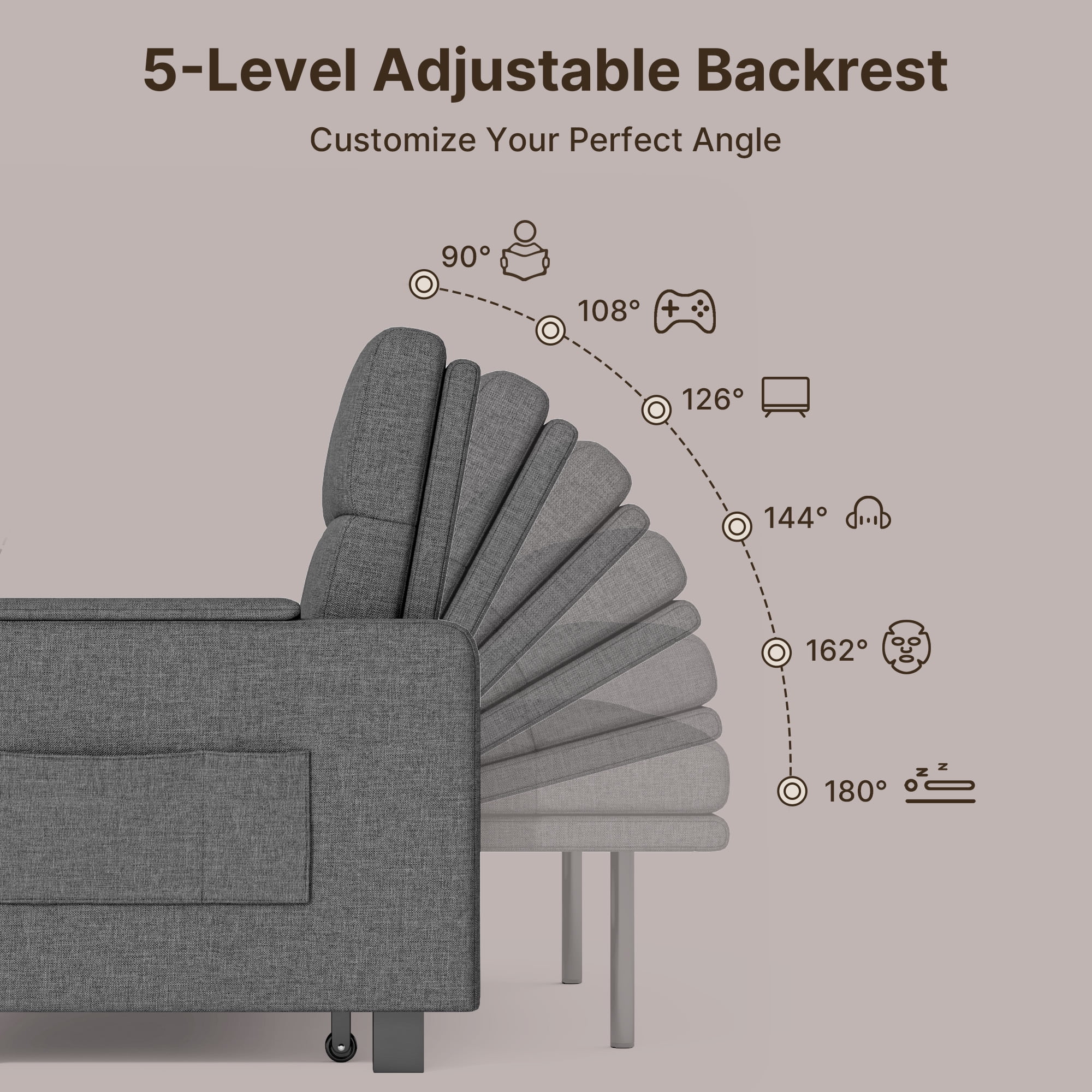 Lofka Convertible Pull Out Sofa Bed, Sleeper Loveseat with Adjustable Backrest and Storage Pocket (Grey, 47.2 in) 57va8