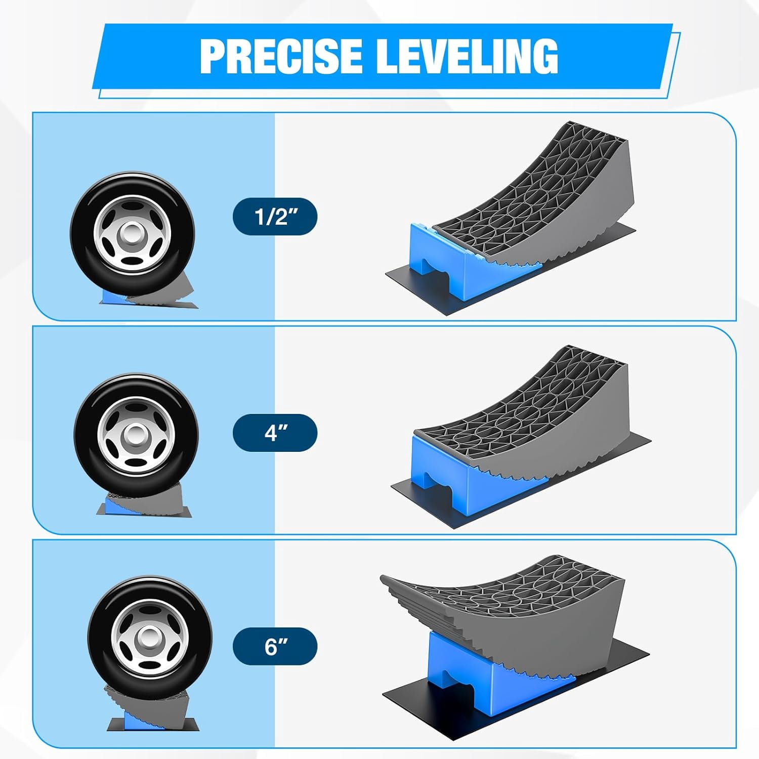 Nilight RV Camper Leveling Blocks, Heavy-Duty Wheel Levelers for Single and Dual Axle Travel Trailers (Blue, 6 in) fgxif