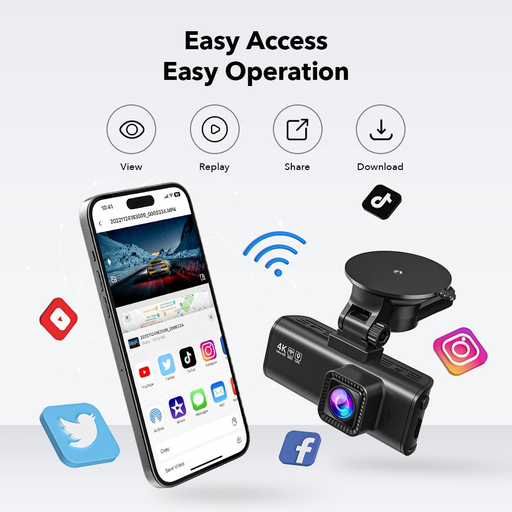 REDTIGER 4K Dual Dash Cam Front and Rear with GPS and Wi-Fi (Black, 3.16 in Screen) 92cpk