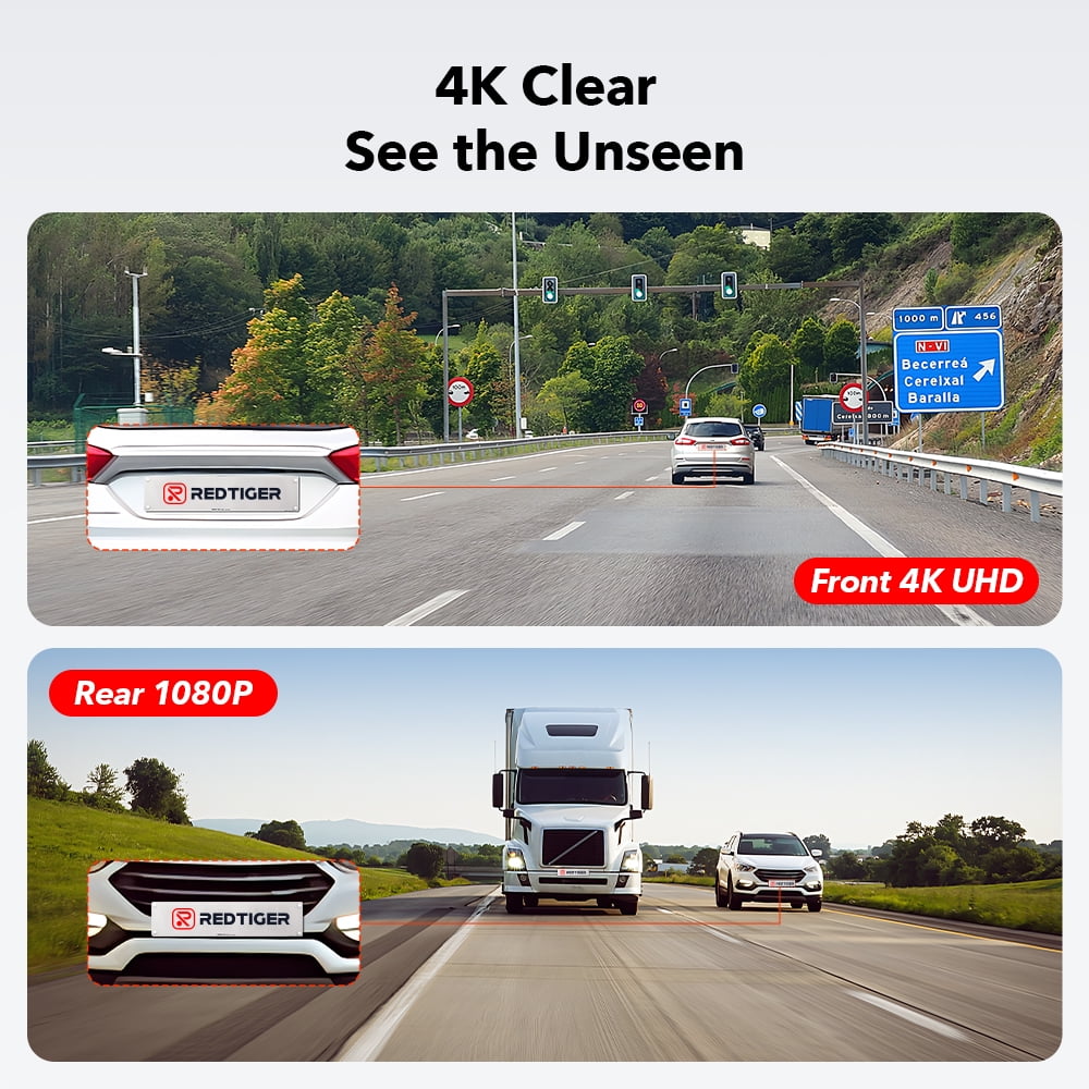 REDTIGER 4K Dual Dash Cam Front and Rear with GPS and Wi-Fi (Black, 3.16 in Screen) 92cpk