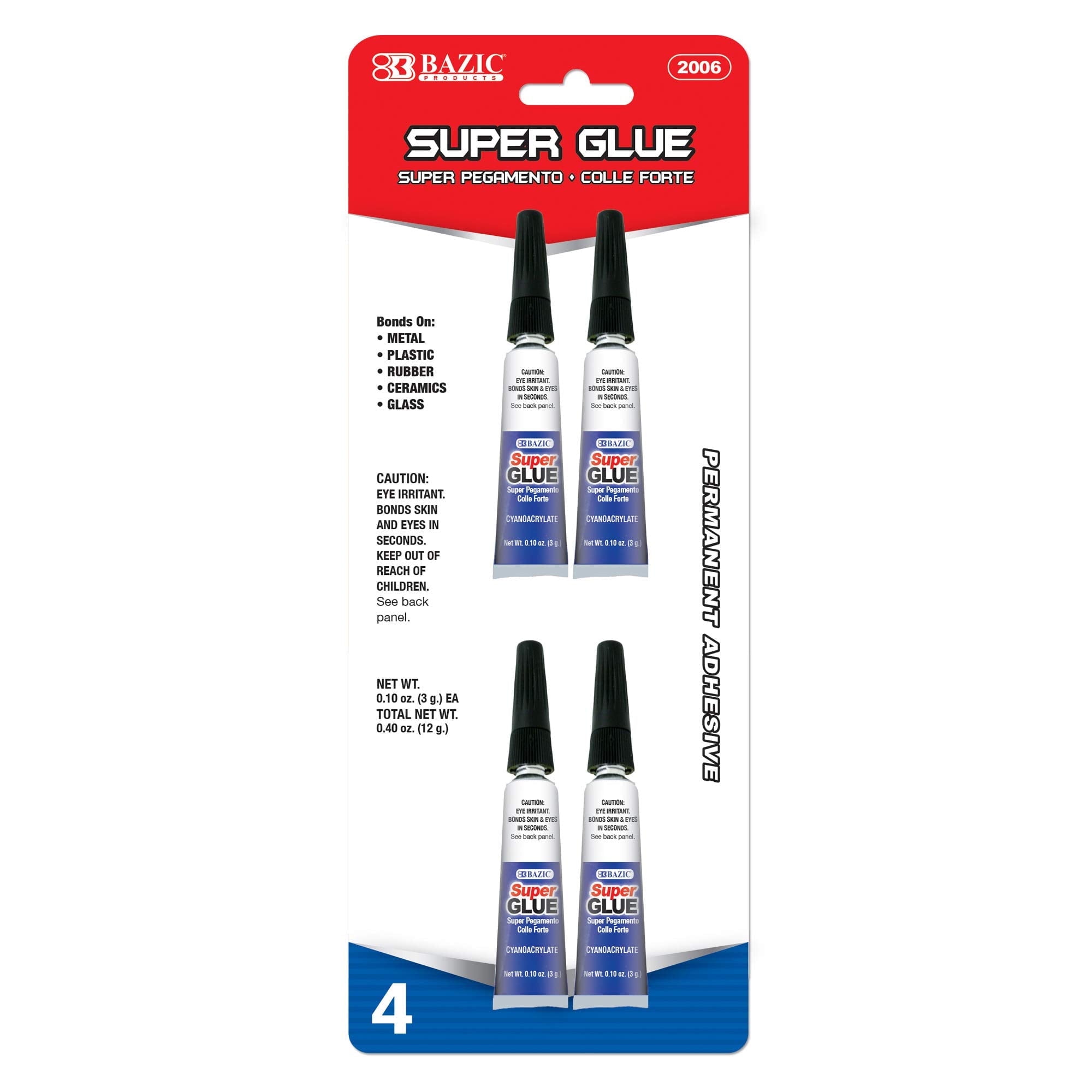 BAZIC Super Glue Instant Adhesive for Metal Plastic Wood and Ceramics (Clear, 0.10 oz, 4 Pack) 5zwcn