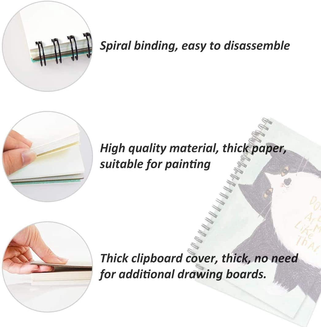 SAYEEC Hardcover Spiral Sketch Book, Cat Design Drawing Pad for Artists (40 Sheets, 8.3 in x 11.7 in) gcrz7